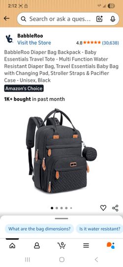 BabbleRoo Diaper Bag Backpack - Baby Essentials Travel Tote - Multi Function Water Resistant Diaper Bag, Travel Essentials Baby Bag with Changing Pad,