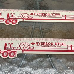 (2)1950s-1960s Vintage Ryerson Steel  Advertising Semi-Truck Rulers 