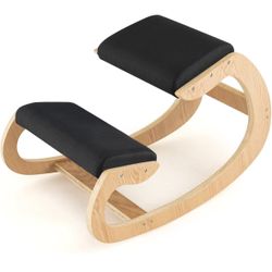 Ergonomic Kneeling Chair, Rocking Posture Chair w/Soft Cushion, Solid Wood Meditation Rocker Kneeling Stool