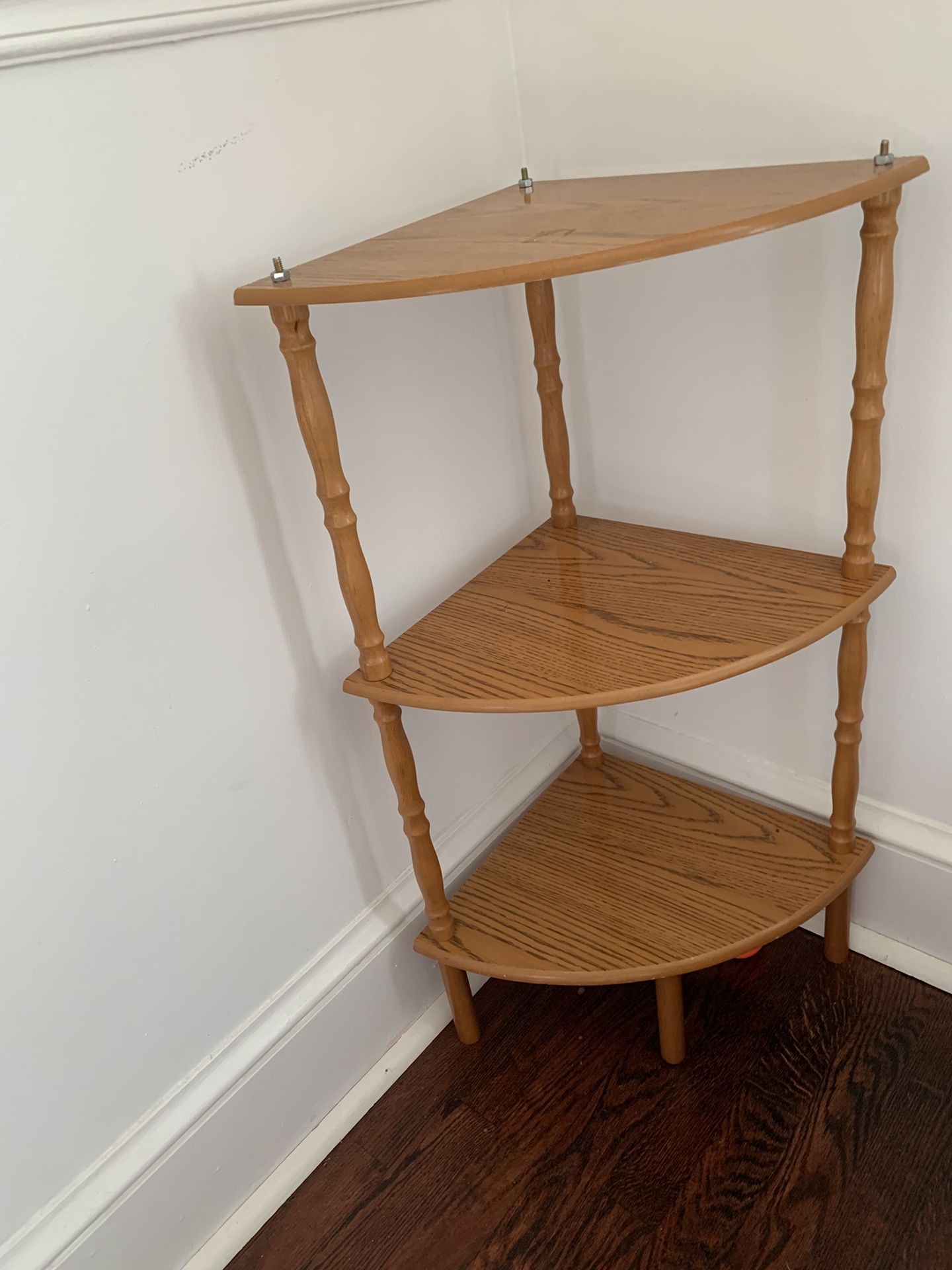 Wooden Tiered Corner Shelf Display Free Standing with Spindles Farmhouse Decor
