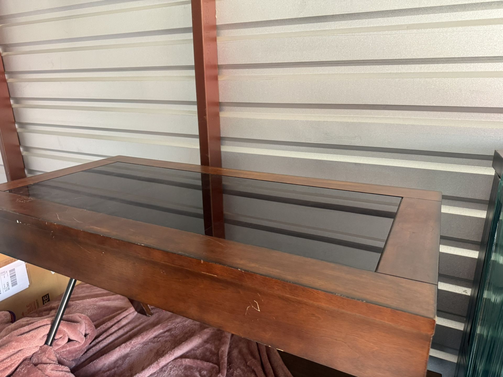 Brown Desk with Black Glass Top