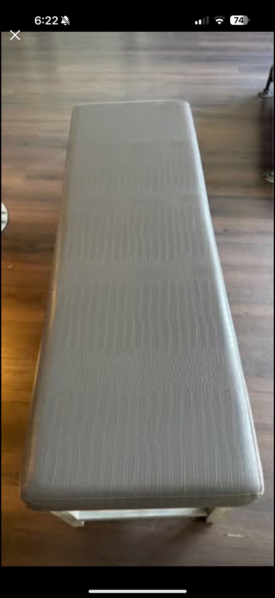 Gray Entryway Bench with Storage Shelf — Faux Croc Upholstery & Nailhead Trim