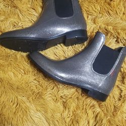 Women Gray Glitter Rain Boots