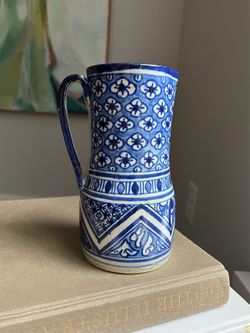Small Blue & White Handcrafted Vase ( firm on price )