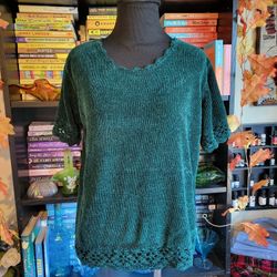 Vintage CB Cascade Dark Green Short Sleeved Women’s Knit Sweater Sz M Christmas 