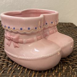 Baby Girl Booties Planter, Baby Shower/New Arrival Gift, Like New, Vintage Napco 3.5”H X 4.75”L X 5”W