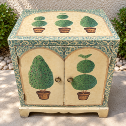 Hand-Painted Topiary Wood Accent Cupboard – French Country Cottage Style ($75 OBO)