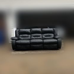 Premium Black Leather Reclining Couch-FREE Delivery