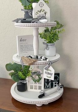 Wooden Tiered Tray, White