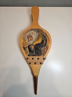 Hand-Carved Fireplace Bellows – Norwegian Folk Art Carving Wood, Leather & Copper Hearth Decor