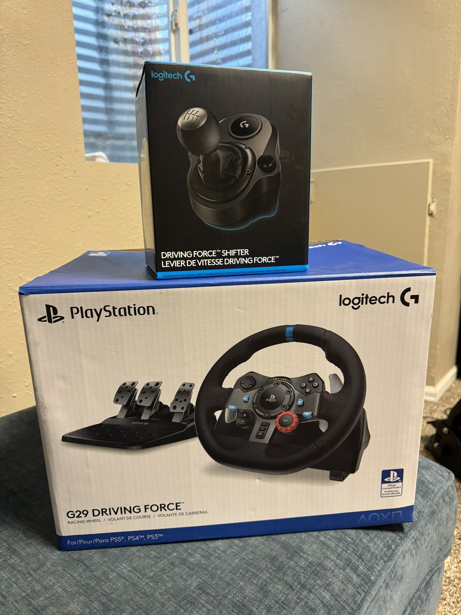 PS5 Driving Steering Wheel, Stick Shift, And Stand