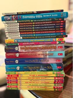 24 children books: Dragon Masters; Thea Stilton; Geronimo Stilton; My Little Pony; Kung Pow Chicken