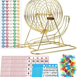 Regal Bingo Bingo Game Set for Adults and Kids - Includes 11 Inch Gold Bingo Wheel Cage, 75 Window Balls, Master Board, 18 Standard Cards & 25 Jumbo 
