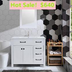 36 inch White Bathroom Vanity Set with Top Sink Faucet and Mirror Clearance Sale