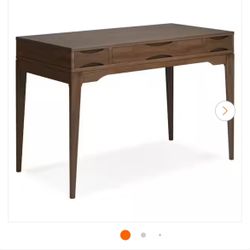 Simpli Home Harper Solid Hardwood Mid Century Modern 48 in. Wide Small Computer Desk in Walnut Brown