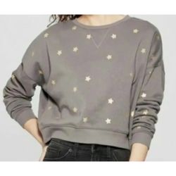 Cozy Fifth Sun Sweatshirt Gray Grey Gold Stars Print Long Sleeve XXL