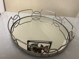 New Luxury Glass Surface and Metal Base 16 inches Diameter Tray