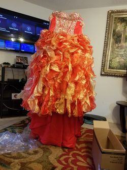 Organza ruffle skirt gold ball gown