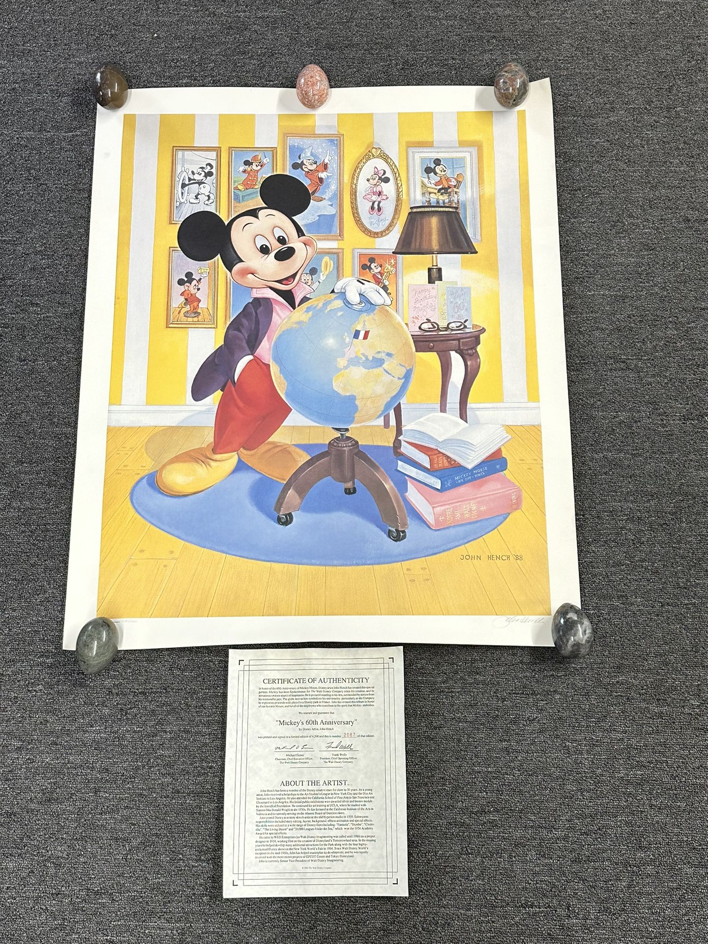 1988 Mickey Mouse 60th Anniversary Portrait Poster Signed by John Hench with COA