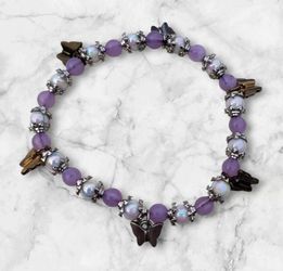 Purple Beaded Butterfly Charm Bracelet