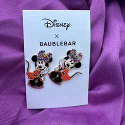 Authentic Disney X Baublebar Gold-tone Minnie Mouse earrings. Red sparkle. NWT