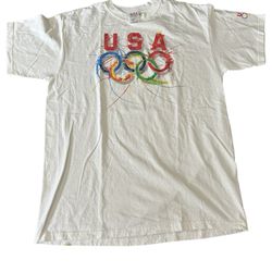 Vintage 2008 USA Olympics Logo White Graphic Tshirt Size Men’s Large Colorful