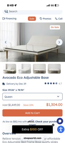 Avacado Adjustable Bed Base Queen