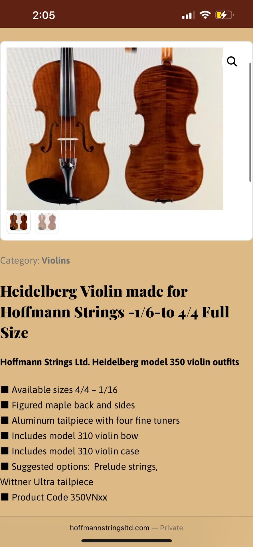 4/4 Adult Size Heidelberg Violin Hoffman Strings