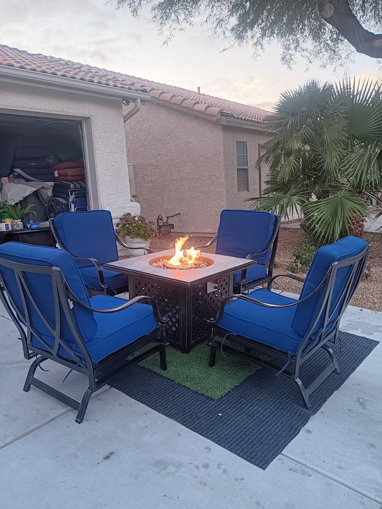 Patio Set Fire Pit And 4 Chairs With Cushions
