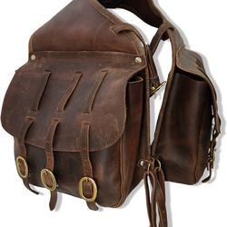 Leather Motorcycle Saddlebags w/ Dual Compartments, Side Luggage Storage Bags