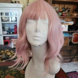 New Short Wavy Hair Wig Pink Cosplay