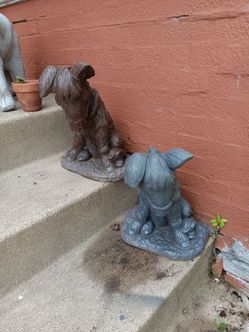 Pair of Vintage Heavy Solid Concrete Donkey Statue Decor Garden
