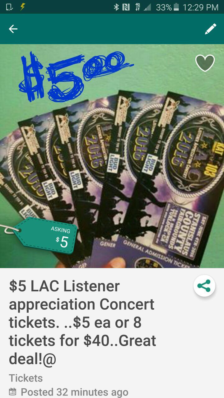 Lac tickets... $5 ea or 8 tickets for $40