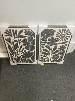 BRAND NEW - Set of 2 - 16” x24” PixonSign Framed Wall Art Duotone Abstract Floral Posters - Black Frame