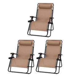 Four Seasons Courtyard Sunny Isles XL Zero Gravity Outdoor Chairs, 3 Pack, Brown