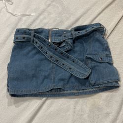 Jean Short Skirt with Belt Attached, Princess Polly