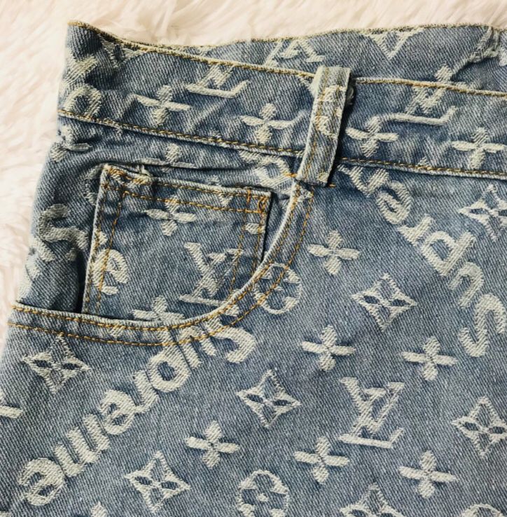 SUPREME x LV denim jean logo monogram unisex shorts - SZ 27-29 for Sale ...