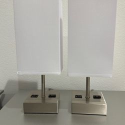 Two Nightstand Lamps Silver Color $30 Cash For Both