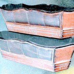 New Planter Box Beach Wood Brown Multi-color Ruffle Edge Padded 18" Length Hexagon