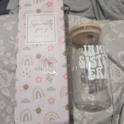 Drinking Glass With Straw And Bamboo  Lid New 