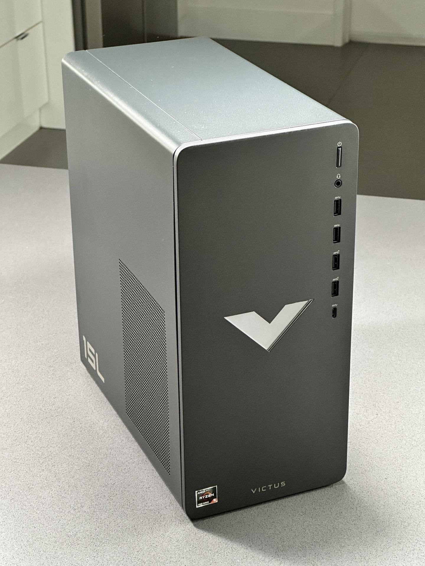 HP Victus 15L Gaming Desktop PC, AMD Ryzen 5 5600G, AMD RX6400, 8GB RAM, 512GB SSD, Mica Silver