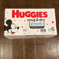 2 Unopened boxes Huggies Snug & Dry Baby Diapers, Size 6, 104 Ct 