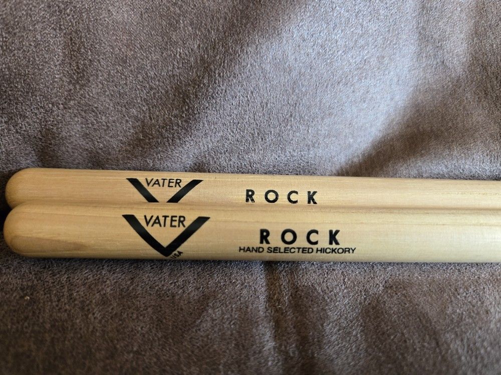 Drum Sticks - Vator Rock - Hickory - Nylon Tips - New, but has a few back marks, see pictures.