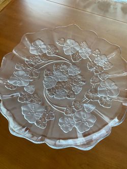 Clear Glass Serving Plate with Floral Embossing