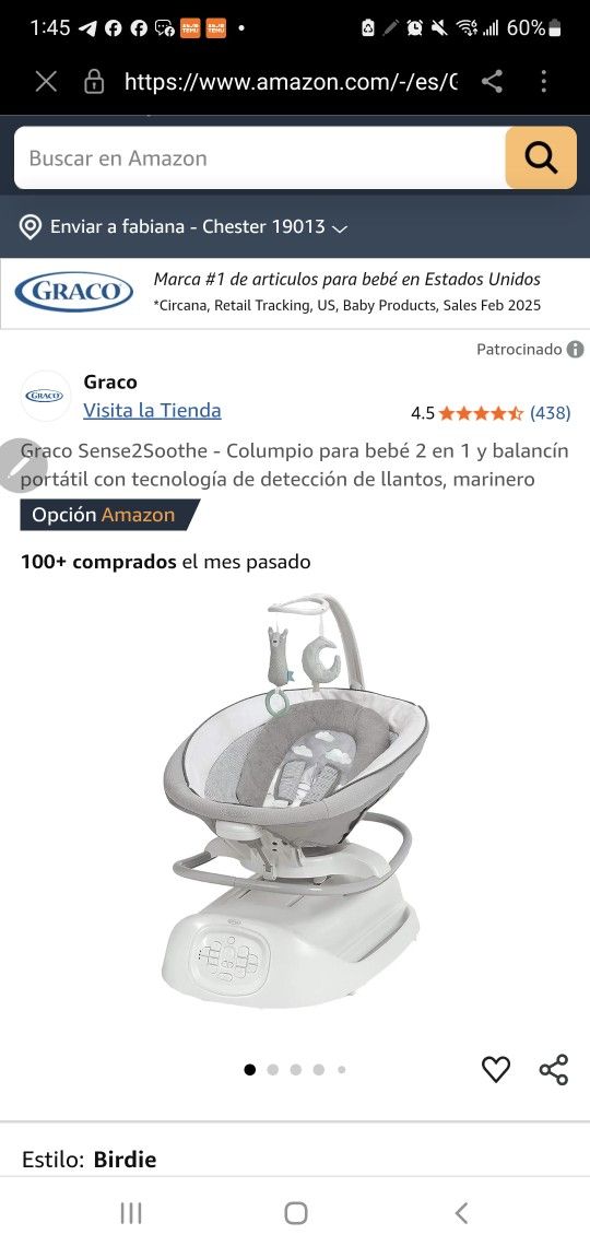 Graco Sense2Soothe - 2-in-1 Baby Swing and Portable Rocker with Cry Detection Technology, Sailor
Option