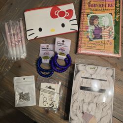 Girls Gift Bundle - Hair Crown, Hello Kitty Pouch With Pens, Jewelry, Swirly Do, Top-Secret Book