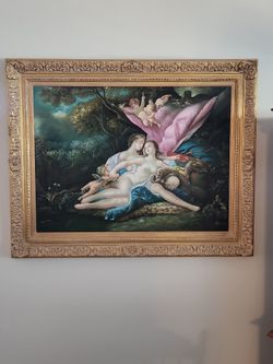 Large Classical Oil Painting in Gold Ornate Frame
