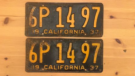 Vintage 1937 California License Plates