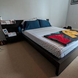 IKEA MALM Queen Size Bed with 1 Night Stand Attachment