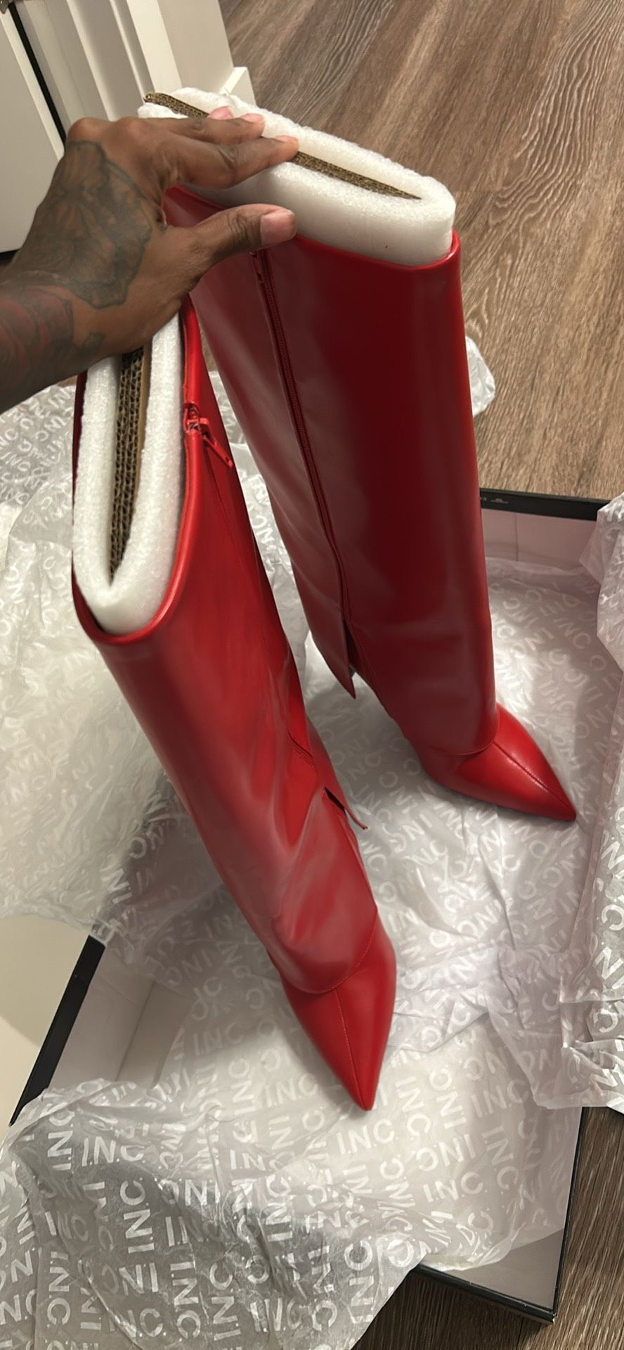 Red Hooded Boots